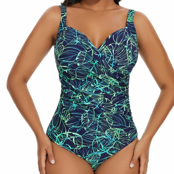 Aqua Regina One Piece Swimsuit Women’s Size XL Tropical Leaf Underwire NWT - Picture 1 of 9